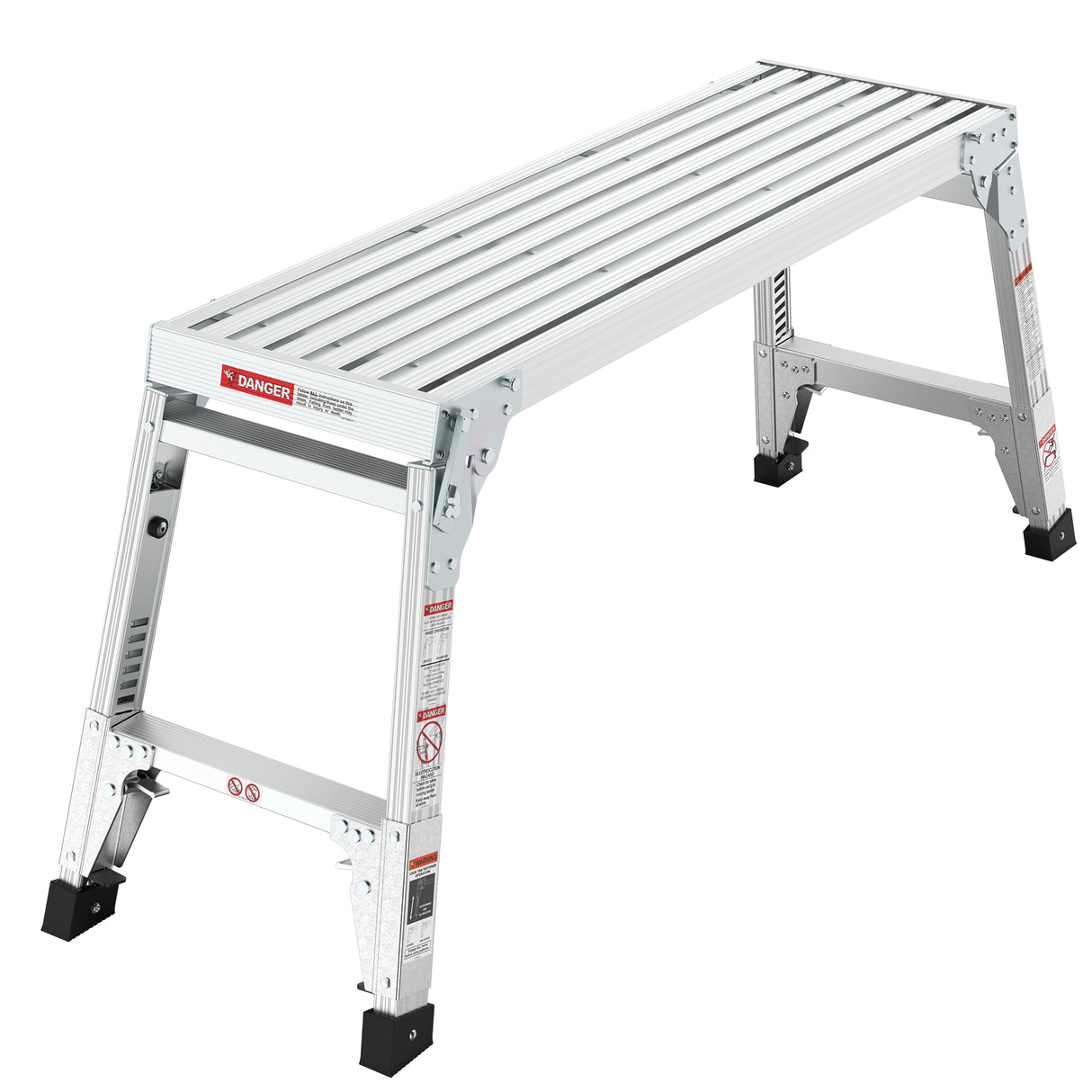 Aluminum Work Platform Large Size Step Stool Folding Portable Bench 40" Width Telescopic Feet 22" -27.5" Height Adjustable--Grey