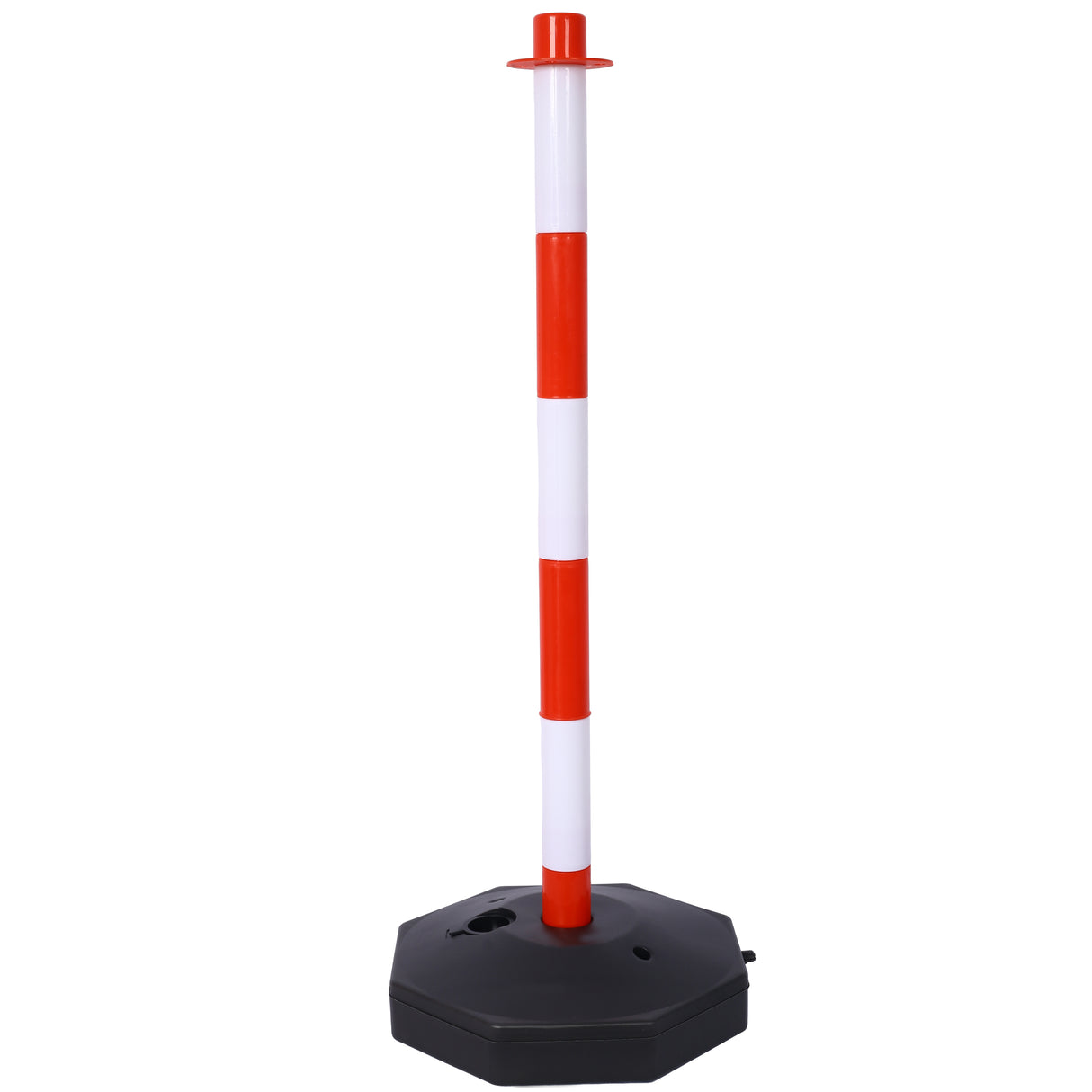 12 Pack Traffic Delineator Post Cones with Fillable Base Adjustable Safety Barrier with 5Ft Plastic Chain Outdoor and Indoor Crowd Control Stanchion for Control and Warning--White+Red