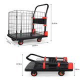 Foldable Platform Push Hand Truck Basket Cage Cart 660 lbs Capacity--Black+Red