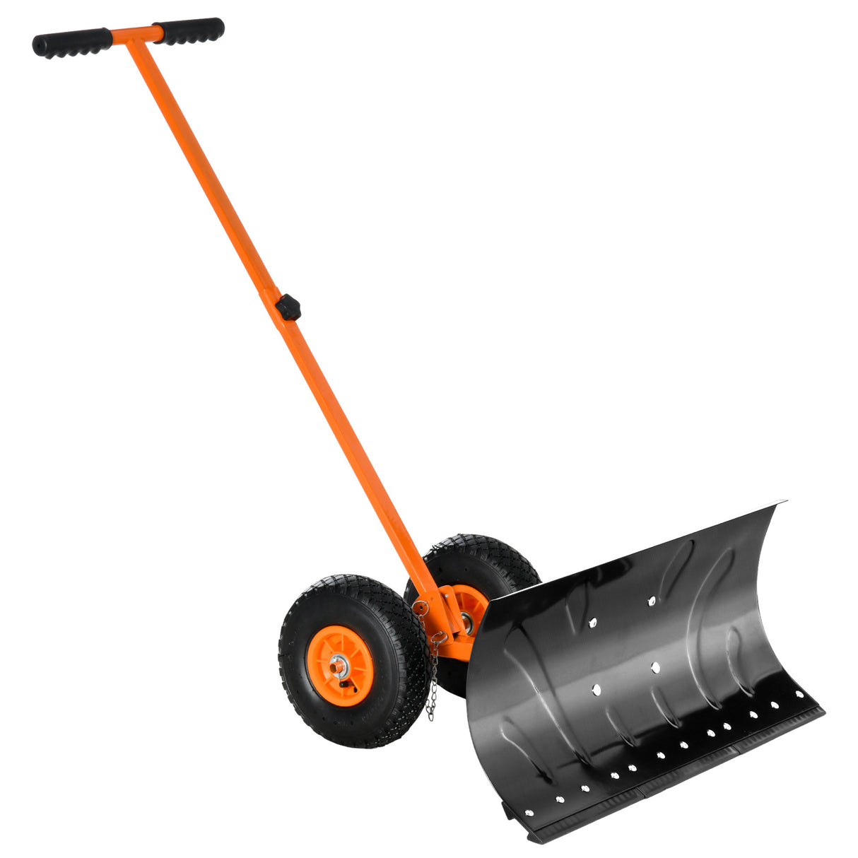 Snow Shovel Pusher with Wheels Cushioned Adjustable Angle Handle Snow Removal Tool 29" Blade 10" Wheels Orange