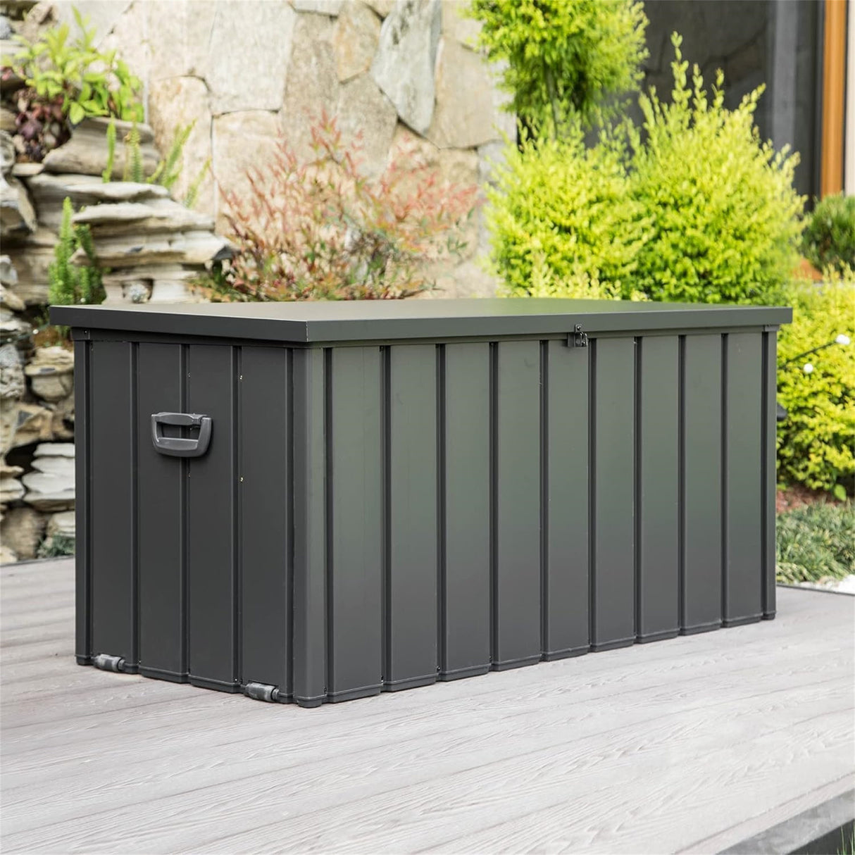 100 Gallon Outdoor Storage Deck Box Waterproof Large Patio Storage Bin --Dark Gray