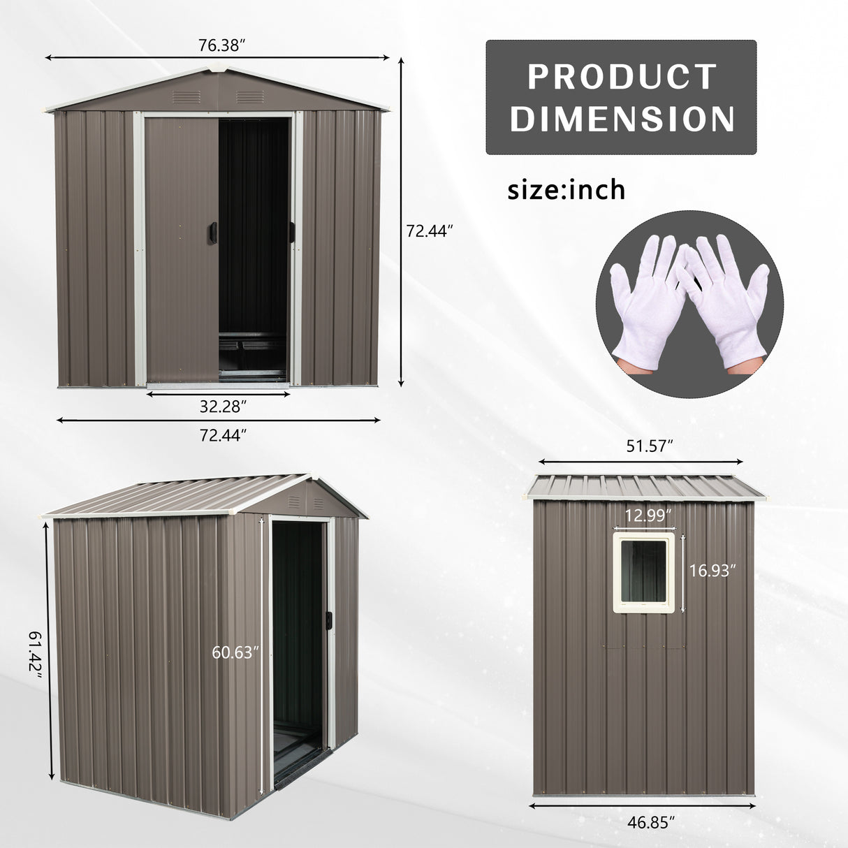 6ft x 5ft Outdoor Metal Storage Shed na may Window Gray