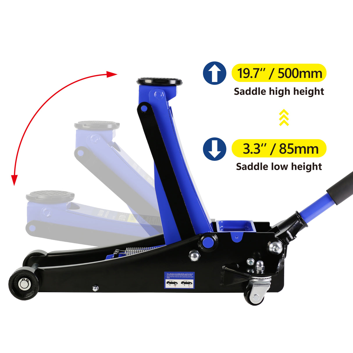 3T Hydraulic Ultra Low Floor Jack with Dual Pistons Quick Lift Pump Lifting Range 3.3"-19.7"