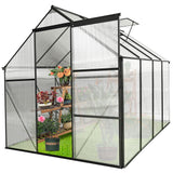 6x8 FT Polycarbonat-Gewächshaus mit erhöhtem Sockel und Anker, robustes begehbares Aluminium für den Garten im Freien, ganzjährig in Schwarz erhältlich