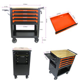 4 Drawers Multifunctional Tool Cart with Wheels and Wooden Top Orange