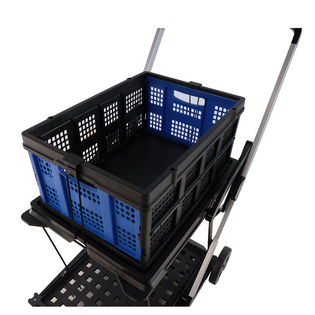 Folding Service Cart with Wheels Double-Decker For Shopping Library Office Warehouse Moving