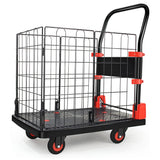 Foldable Platform Push Hand Truck Basket Cage Cart 330 lbs Capacity--Black+Red