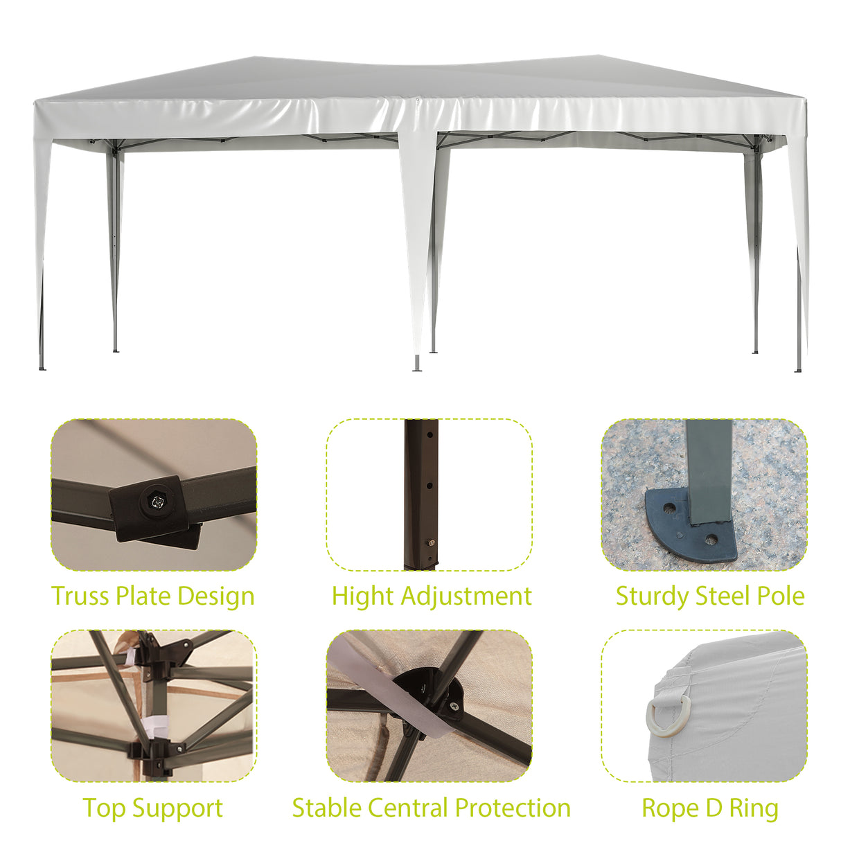 Tenda pieghevole portatile per feste da esterno con baldacchino pop-up EZ da 10'x20' con 6 pareti laterali rimovibili + borsa per il trasporto + borsa per pesi da 6 pezzi Beige Bianco