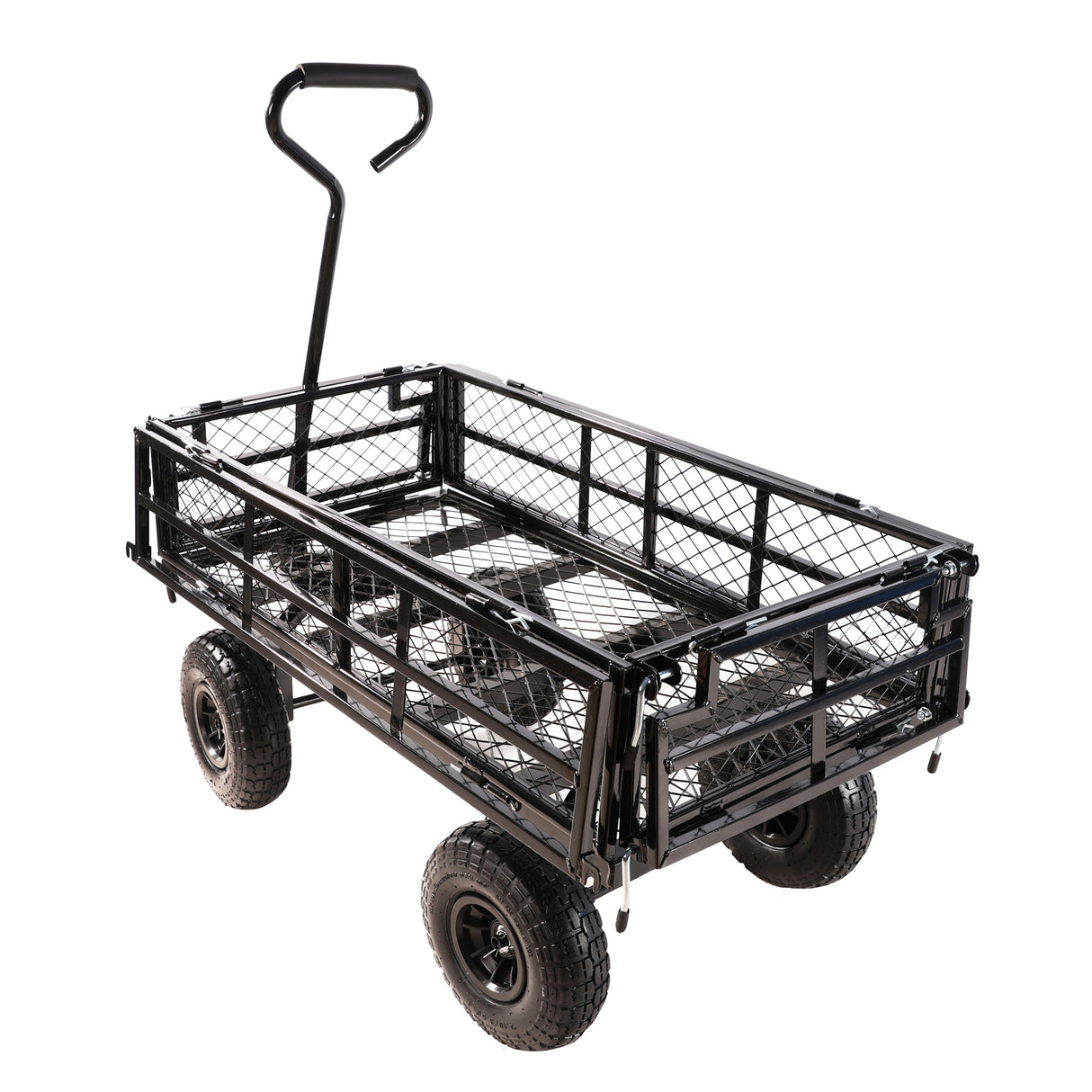 Black Double Fence Utility Wagon Cart Garden Trucks Transport Firewood