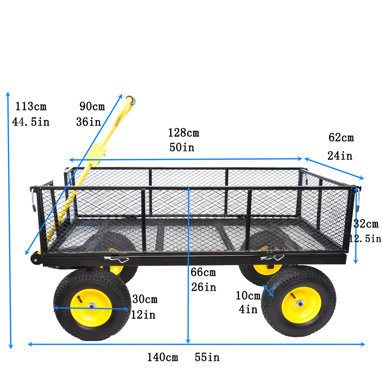 Grand chariot de jardin, camions de transport de bois de chauffage, charge statique maximale 880 lb, jaune et noir