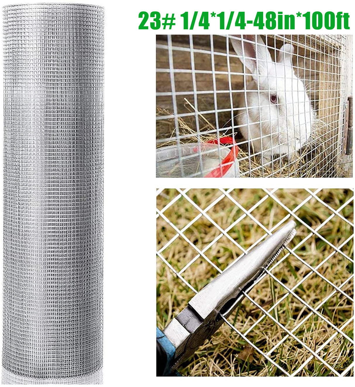 48inx100ft 1/4 in 23 Gauge Hardware Cloth Welded Cage Wire Chicken Fence Mesh Rolls Square Netting Raised Garden Rabbit Fence Snake Fencing Rodent Animals Steel