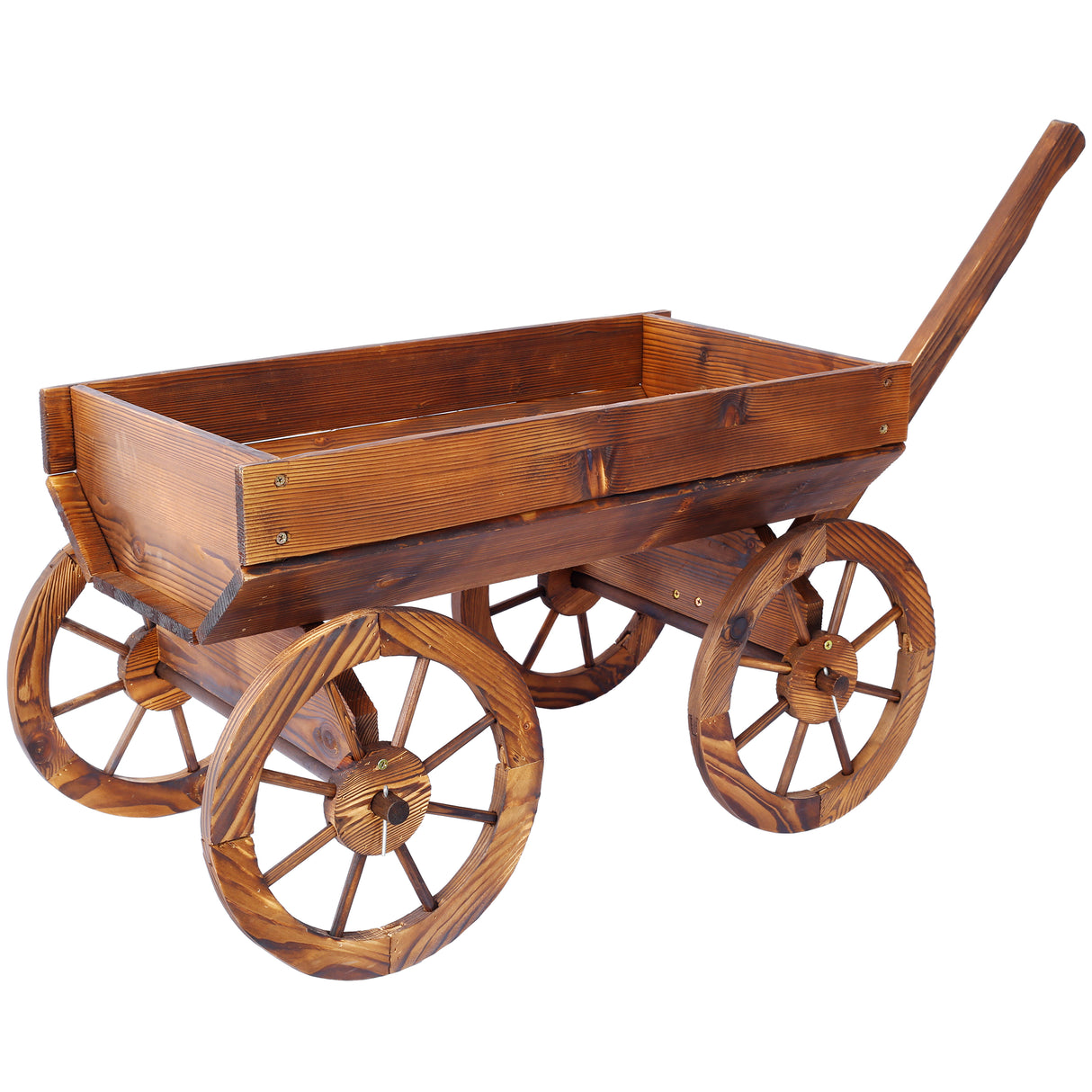 Wood Wagon Flower Planter Pot Stand W/Wheels Home Garden Outdoor Decor Brown