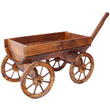 Wood Wagon Flower Planter Pot Stand W/Wheels Home Garden Outdoor Decor Brown