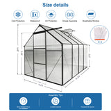 Serre en polycarbonate de 6x8 pieds, base surélevée et ancrage en aluminium robuste, pour cour extérieure, noir toutes saisons