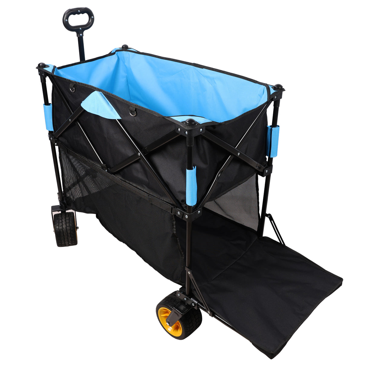 Carro plegable de gran capacidad, carro extensor Extra largo, carrito plegable para compras de jardín, carrito de playa, negro y azul