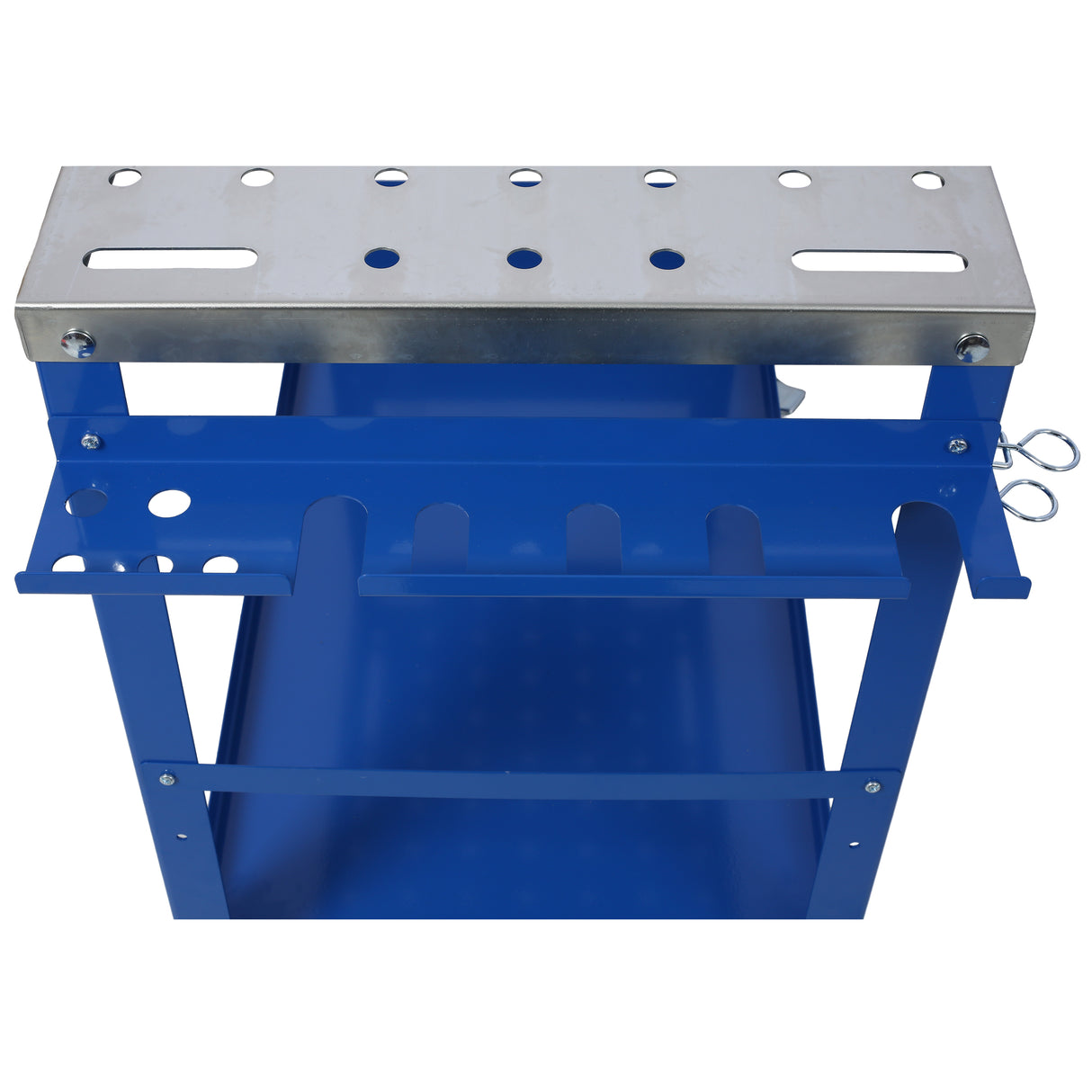 Welding Workbench Table 36"x18" 1200lbs Load Capacity Steel on Wheels Portable Work Bench na may Braking Lockable Casters Tool Slots 5/8-inch Fixture Holes Tray Blue