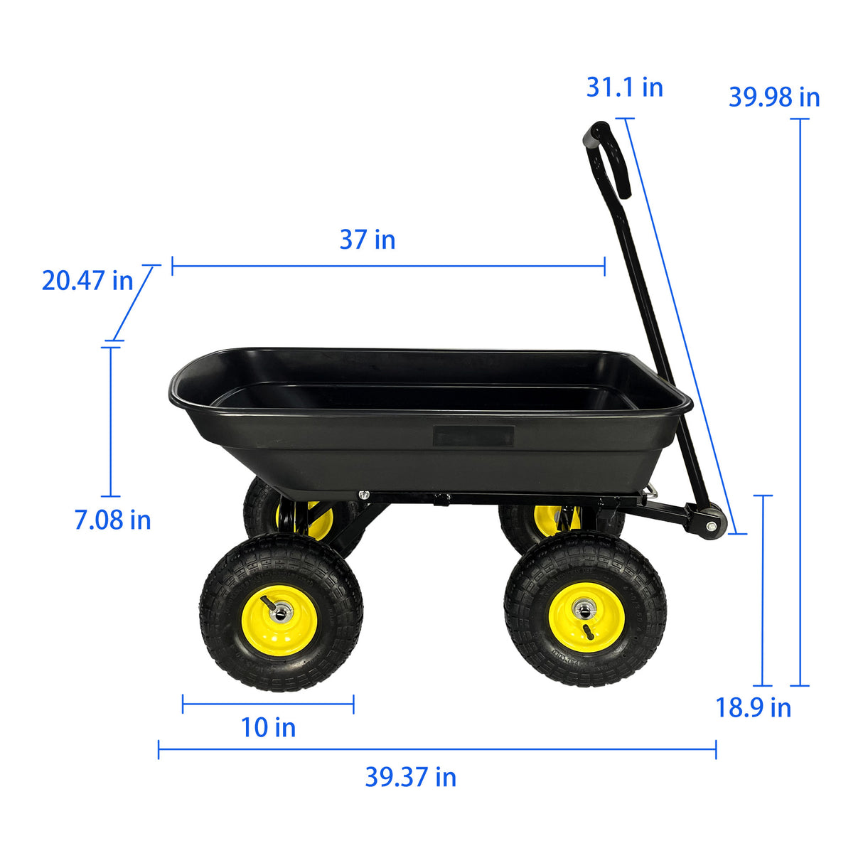 Folding Car Poly Garden Dump Truck with Steel Frame 10 inches Pneumatic Tire 300 lb Capacity Body 75L Black