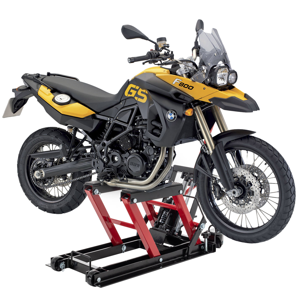 Gato elevador hidráulico para motocicleta, mesa accionada por pie con capacidad de 1500 libras, tijera ATV con rango de elevación de 4,5 "y 15", portátil con ruedas, color rojo