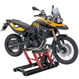 Gato elevador hidráulico para motocicleta, mesa accionada por pie con capacidad de 1500 libras, tijera ATV con rango de elevación de 4,5 "y 15", portátil con ruedas, color rojo