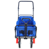 Folding Collapsible Outdoor Utility Wagon Heavy Duty Garden Portable Hand Cart Drink Holder Adjustable Handles Blue