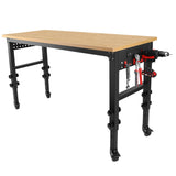 60" × 24'' Adjustable Workbench Rolling Heavy-Duty Worktable na may Power Outlet at Wheels Malaking Load Capacity Rubber Wood Top para sa Garage Office Workshop Home Easy Assembly