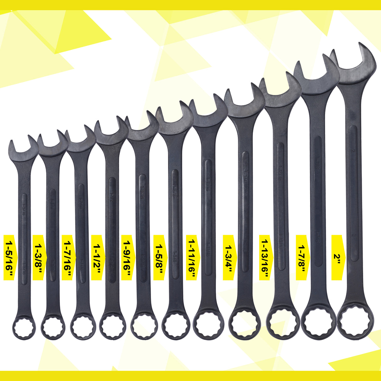 Jumbo Combination Wrench Set Extra Large SAE 1-5/16'' to 2'' Black Oxide with Pouch 11-piece