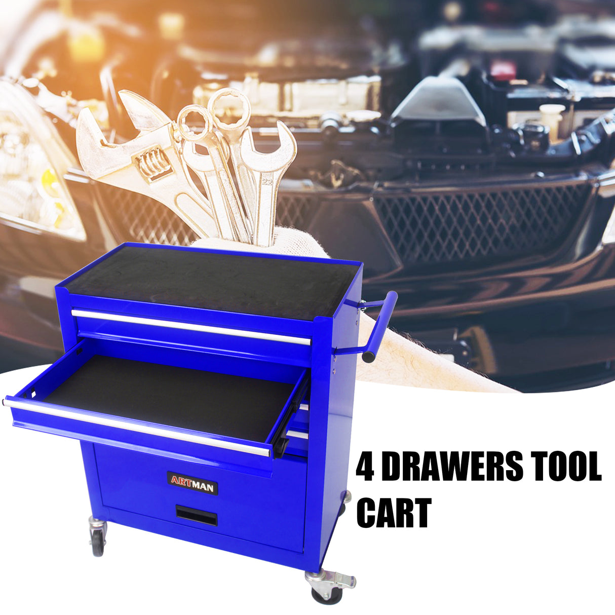 4 Drawers Multifunctional Tool Cart with Wheels Blue