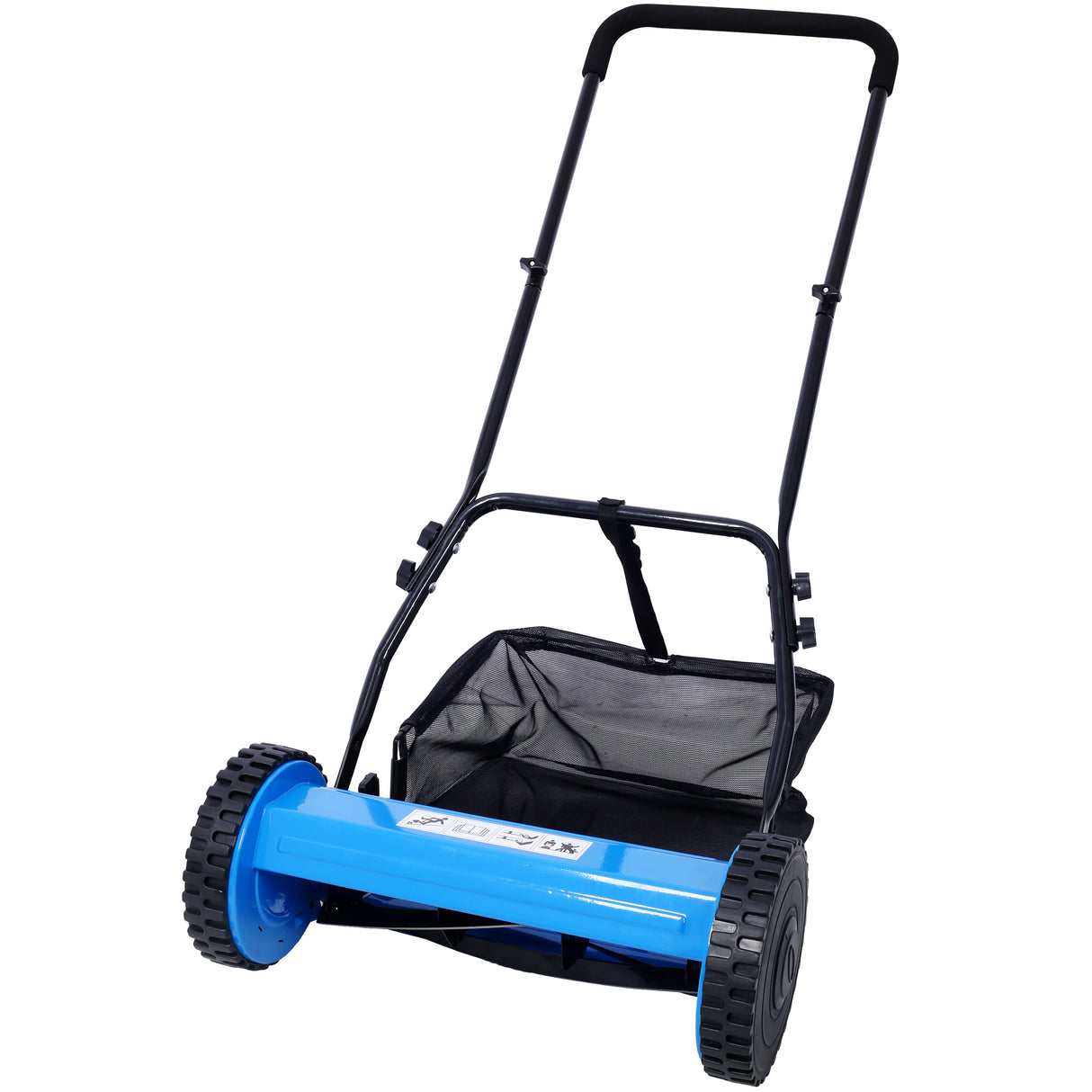 Cortacésped de carrete de empuje de 5 cuchillas de 16 pulgadas con recogedor de césped azul