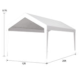 Cubierta de toldo de repuesto para cochera de 12x20 pies Lona impermeable y protegida contra rayos UV con 76 hebillas elásticas Traje para refugio de garaje El marco no está incluido - Blanco