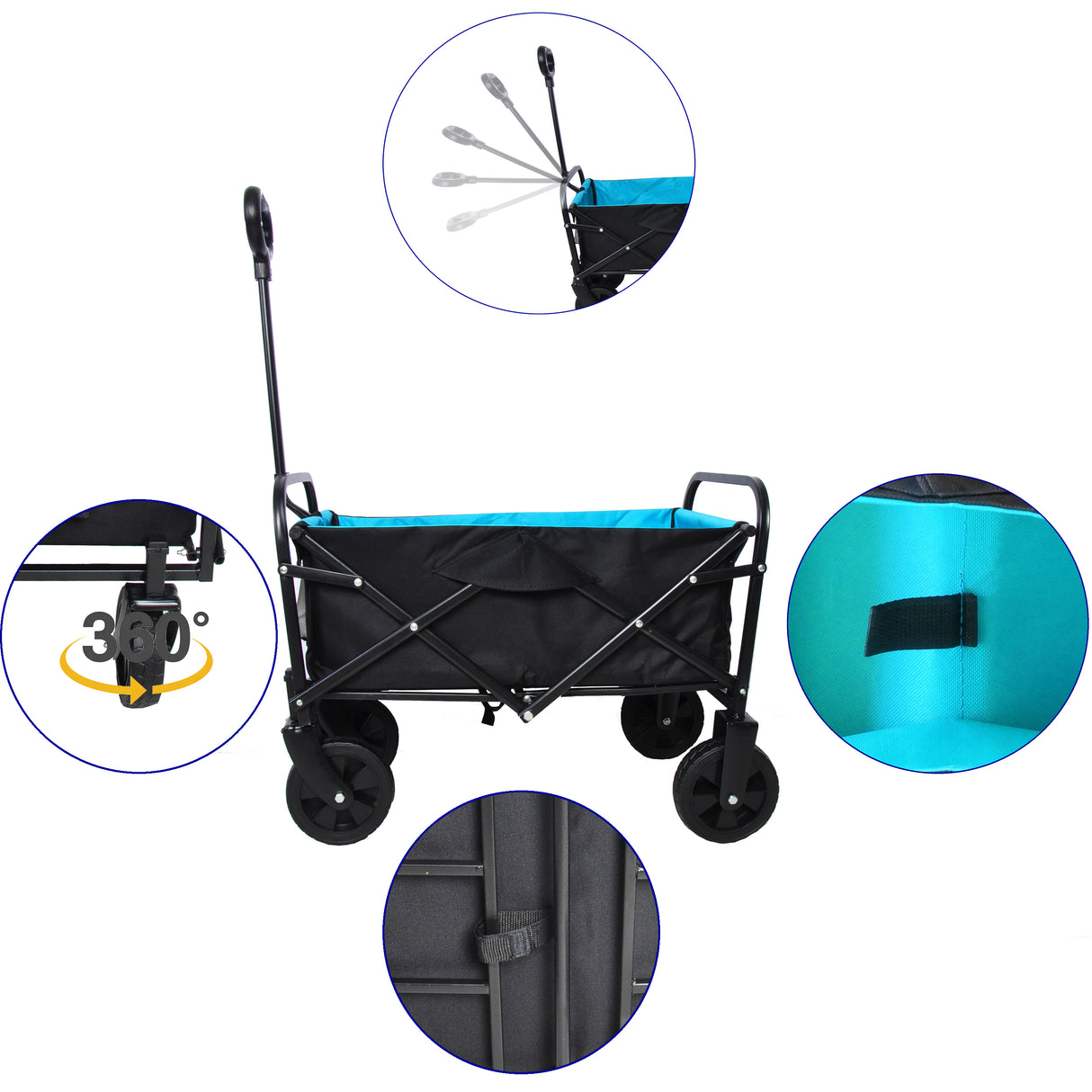 Mini carro plegable para compras de jardín, carrito de playa, negro y azul