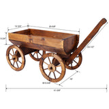 Wood Wagon Flower Planter Pot Stand W/Wheels Home Garden Outdoor Decor Brown