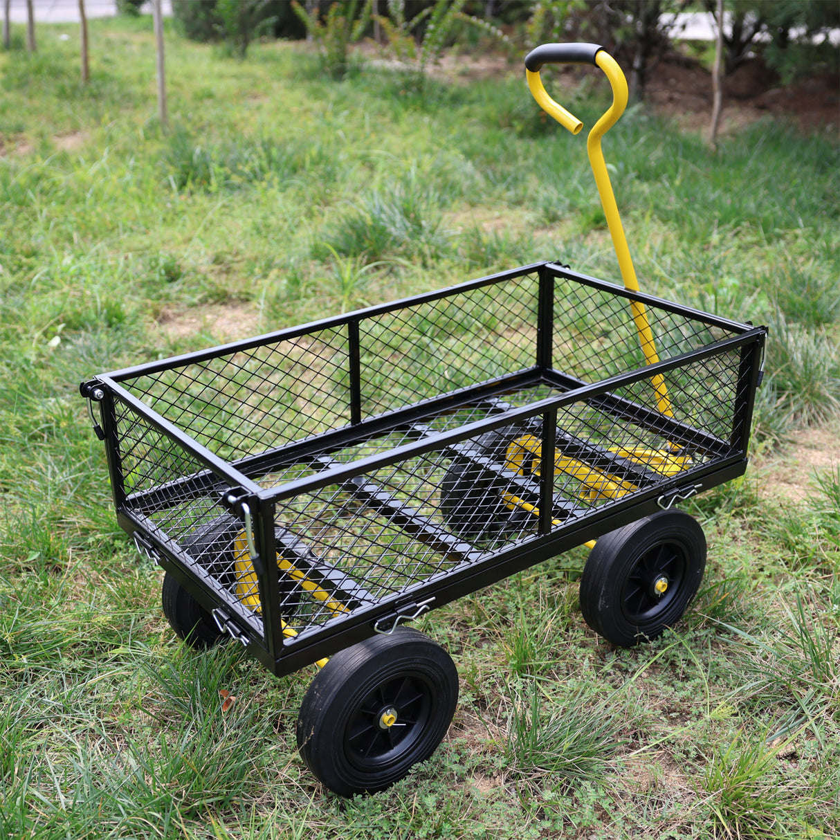 Solid Wheels Tools Wagon Cart Garden Trucks Transport Firewood Black Yellow