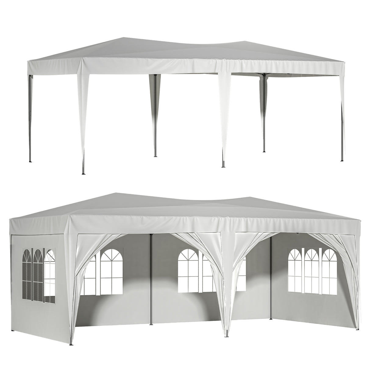 10'x20' EZ pop-up luifel buiten draagbare feestvouwtent met 6 verwijderbare zijwanden + draagtas + 6 stuks gewichtszak beige wit