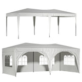 10'x20' EZ Pop Up Canopy Tente pliante de fête portable d'extérieur avec 6 parois latérales amovibles + sac de transport + 6 sacs de poids Beige blanc