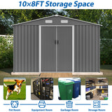 10X8 FT Outdoor Storage Shed Metal Foundation & Lockable Doors Tool for Garden Patio Backyard Lawn Grey