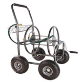 4 Wheels Portable Garden Hose Reel Cart with Storage Basket Rust Resistant Heavy Duty Water Hose Holder