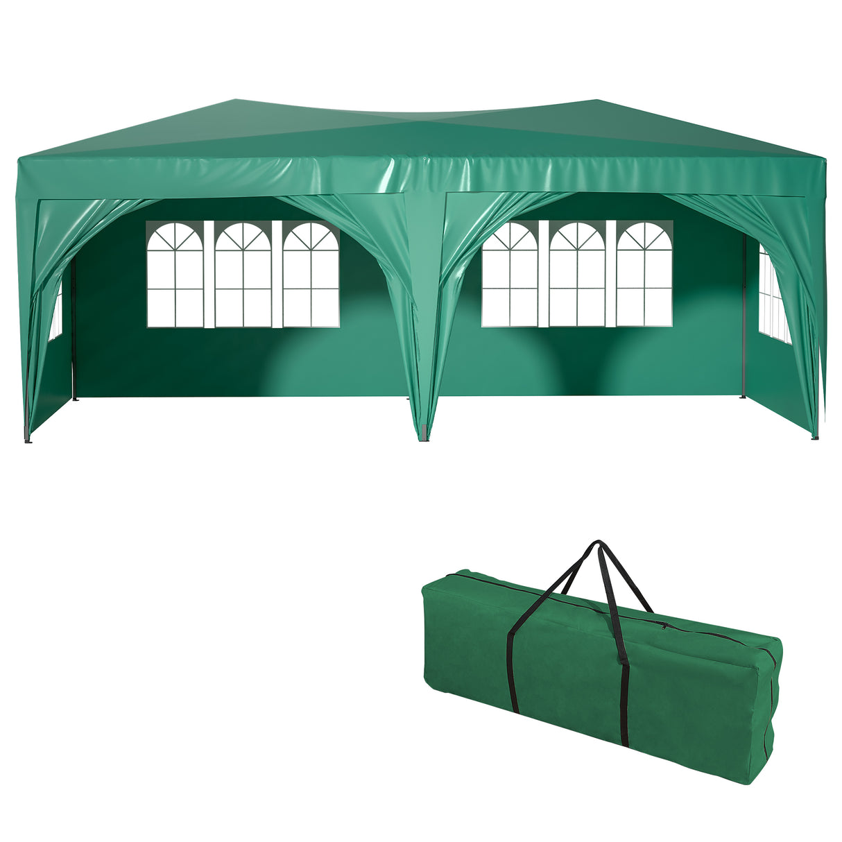 Auvent Pop-Up 10'x 20', tente pliante de fête Portable d'extérieur avec 6 parois latérales amovibles + sac de transport + 6 sacs de poids vert