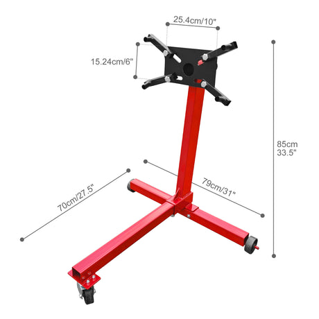 Engine Stand 750LBS Capacity 360 Degree Rotating Run with 3-Casters Heavy Duty Motorcycle for Auto Repair Vehicle Maintenance--Red