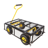 Wagon Cart Garden Trucks Transport Firewood Yellow Black Steel 600 lbs Capacity