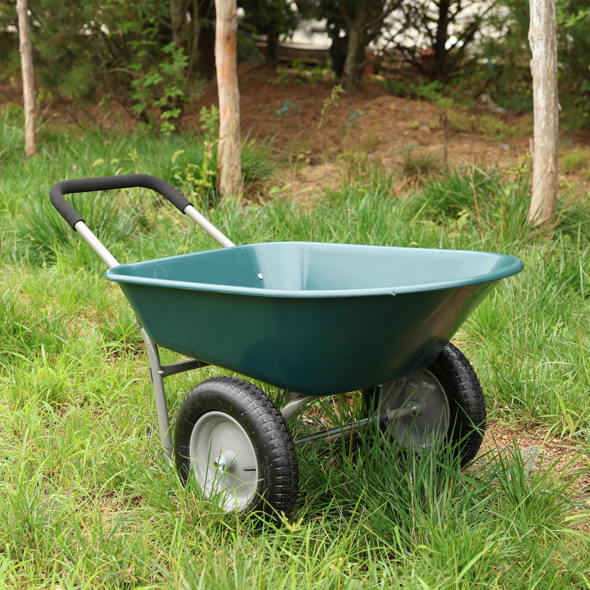 Brouette Chariot à deux roues pour jardin vert, capacité pneumatique de 15 pouces, 300 lb