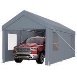 Abri d'auto 10' x 20', auvent de garage portable robuste avec 2 portes enroulables et 4 fenêtres ventilées - gris