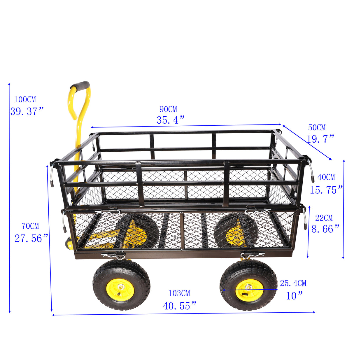 Kariton Cart Mga Trak sa Hardin Transportasyong Panggatong Dilaw na Itim na Bakal na 600 lbs na Kapasidad