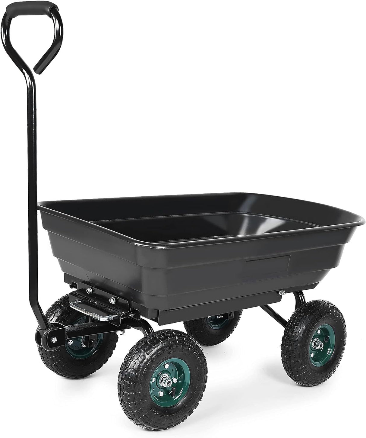 Garden Dump Cart with Steel Frame Heavy Duty Outdoor Wagon with 10 Inch Pneumatic Rubber Tires 660lbs Max Capacity Black