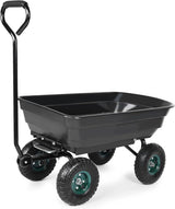 Garden Dump Cart na may Steel Frame Heavy Duty Outdoor Wagon na may 10 Inch Pneumatic Rubber Gulong 660lbs Max Capacity Black