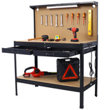 Steel Workbench Tool Storage Workshop Table W/Drawer and Peg Board 4xAC Outlets 2xUSB Ports