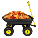 Garden Dump Cart with Steel Frame Outdoor Wagon with 10 Inch Pneumatic Tires 55L Capacity Black