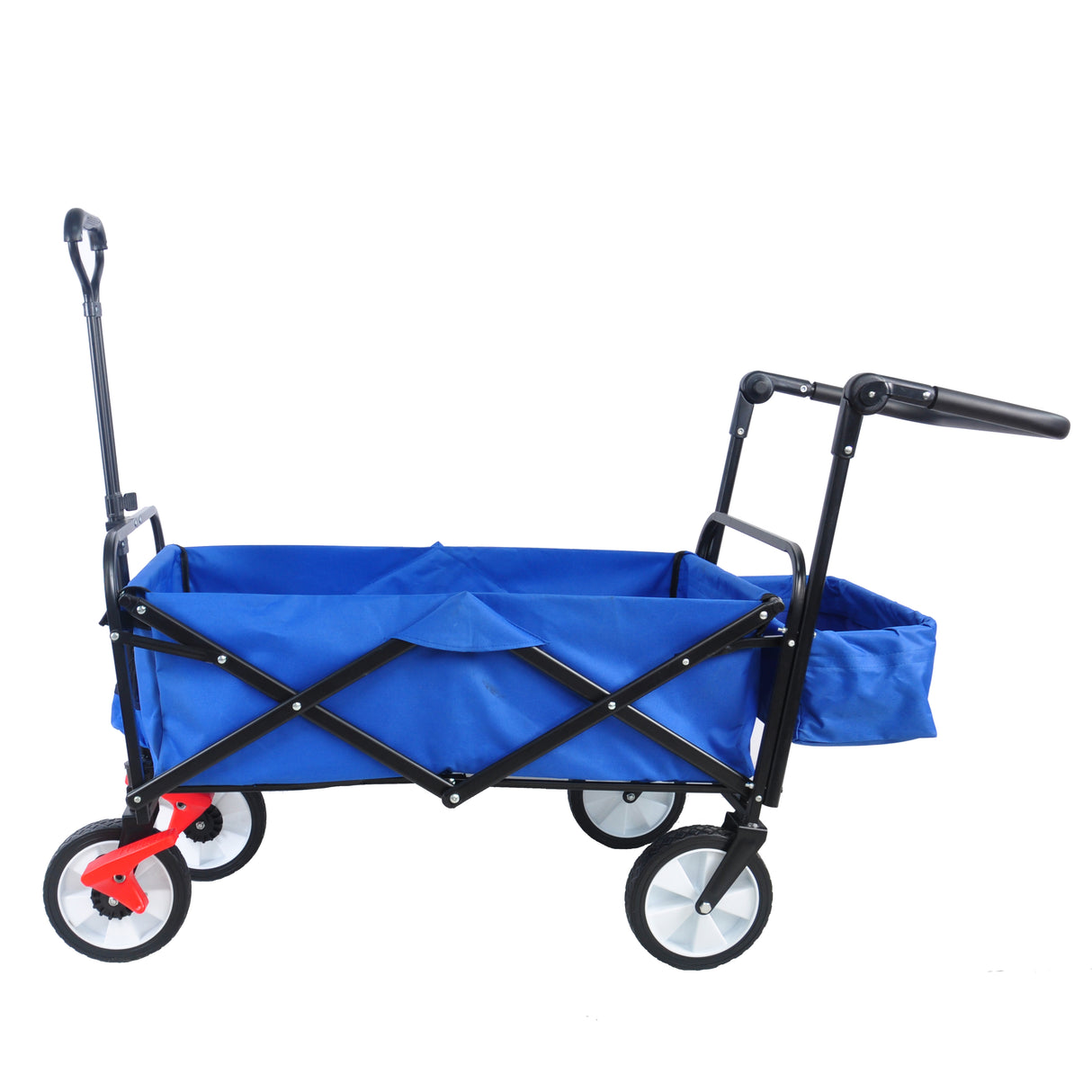 Opvouwbare opvouwbare buitenwagen, zware tuin, draagbare handkar, bekerhouder, verstelbare handgrepen, blauw