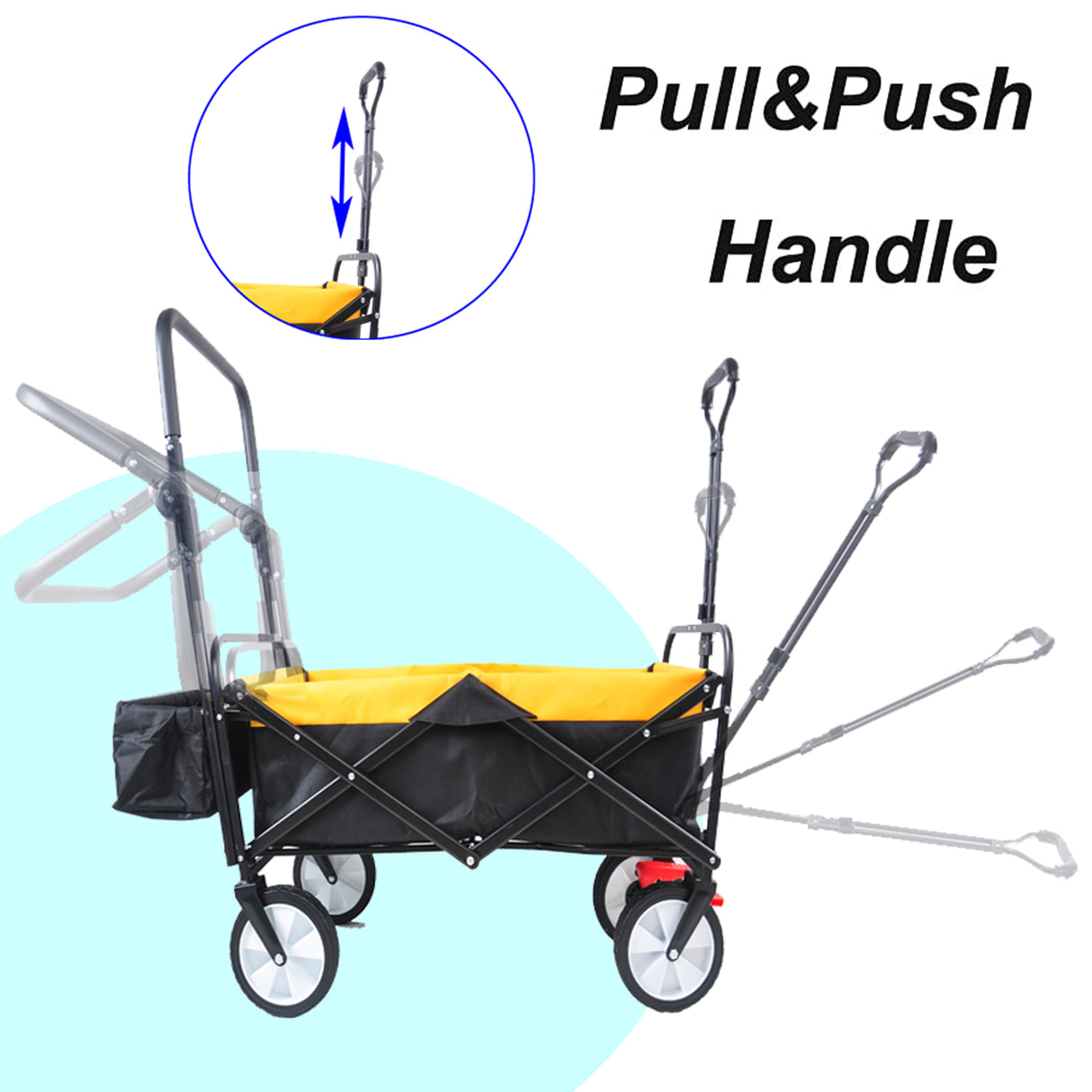 Folding Wagon Collapsible Outdoor Utility Heavy Duty Garden Portable Hand Cart Drink Holder Adjustable Handles Yellow