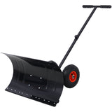 Snow Shovel Pusher with Wheels Cushioned Adjustable Angle Handle Removal Tool 29" Blade 10" Wheels Black