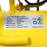 Compresor de aire silencioso sin aceite de 1.5HP Taller eléctrico de 8 galones Portátil liviano con ruedas Nivel de ruido de 70 DBA con válvula de drenaje automática Amarillo